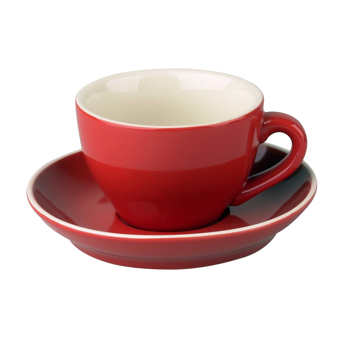 Rote Cappuccinotasse und Untertasse Robusta mit Druckoption Rote Cappuccinotasse und Untertasse Robusta mit Druckoption